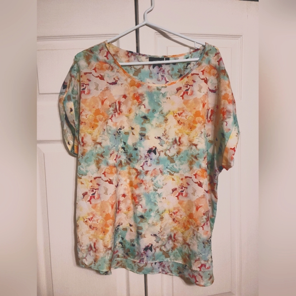 (Apt 9) Folded Sleeve Floral Top Blouse XL